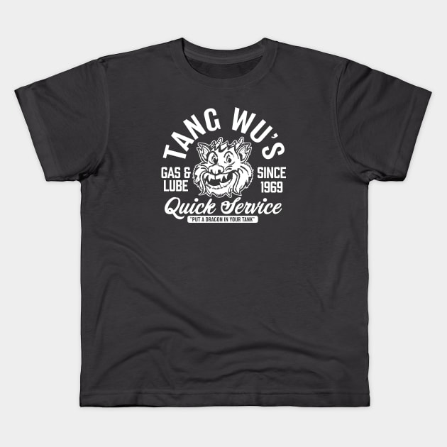 Tang Wu's Gas and Lube - Biker Style (1-Color - Reverse) Kids T-Shirt by jepegdesign